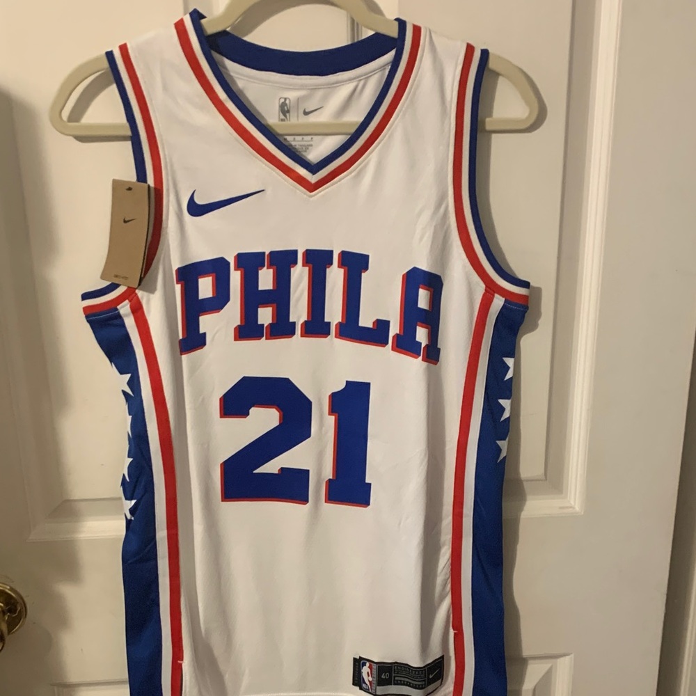 Nike Phila White and Blue Basketball Jersey